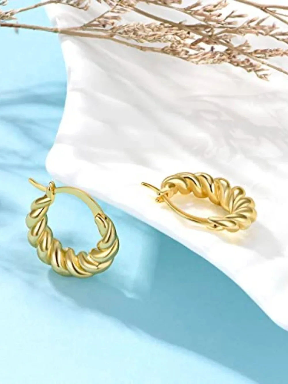 New‎ - 18K Gold Plated Chunky Hoop Earrings for Women Fashion Thick Gold Hoops